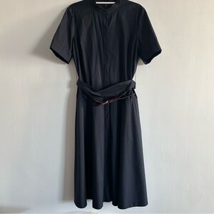 Lafayette 148 New York Navy Blue shirt midi dress with wrapping belt